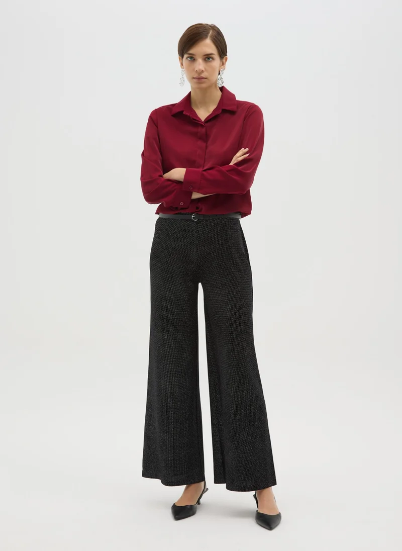 او في اس OVS Black Wide-Leg Trousers With Glitter